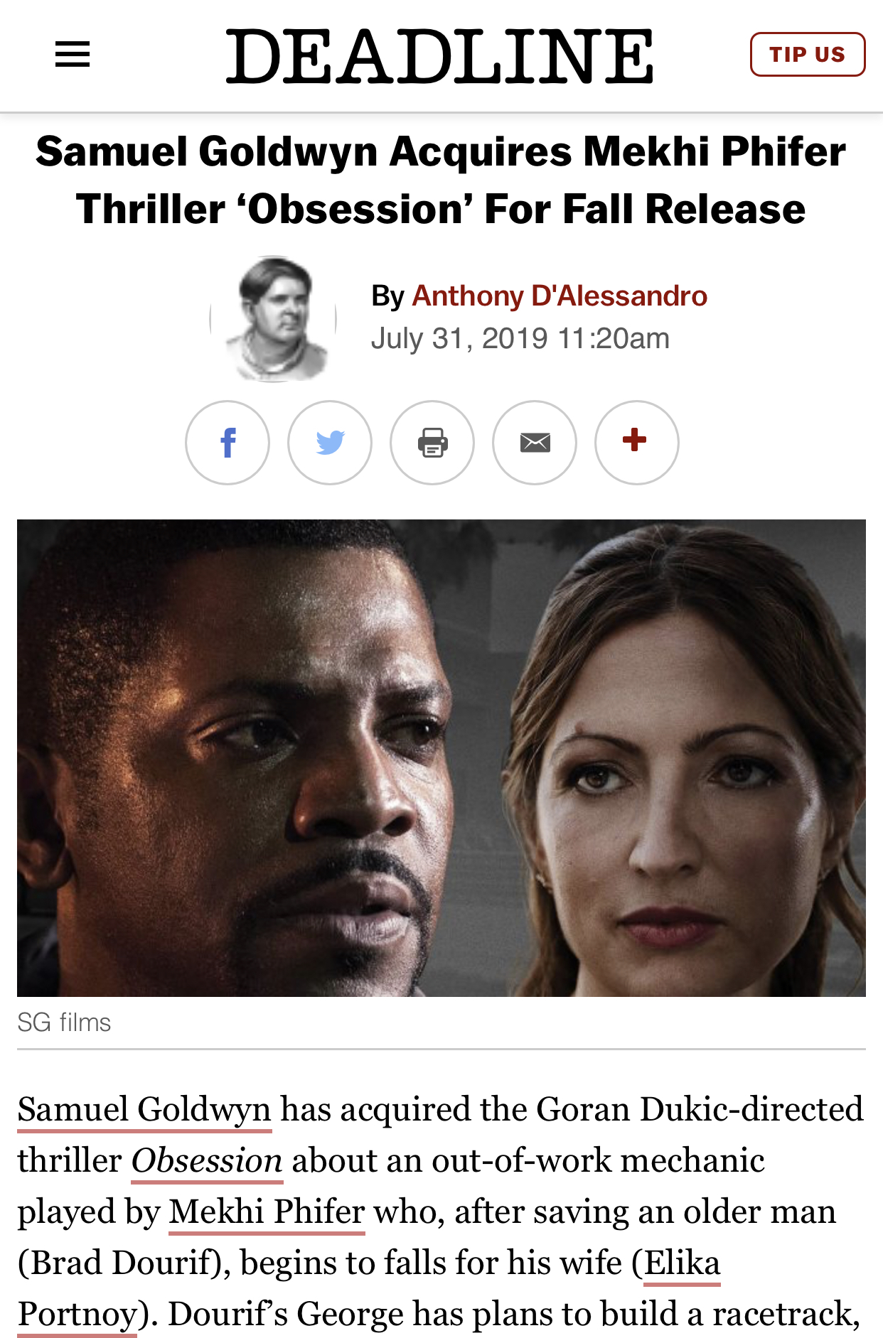 Samuel Goldwyn Acquires Mekhi Phifer Thriller ‘Obsession’ For Fall Release