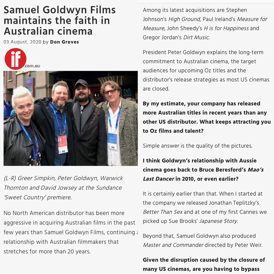 Samuel Goldwyn Films maintains the faith in Australian cinema