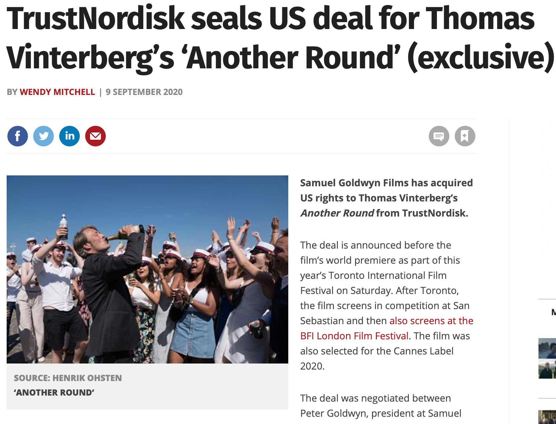TrustNordisk seals US deal for Thomas Vinterberg’s ‘Another Round’